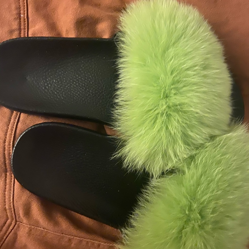 LIME GREEN SLIDES (size 10)